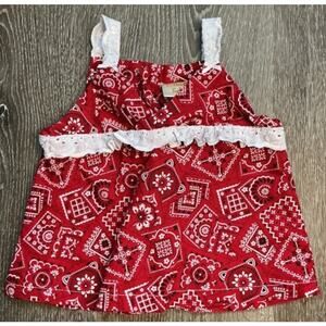 Haute‎ Baby Red Bandana Print Rodeo Queen Halter Top Cotton Red White Size 2T